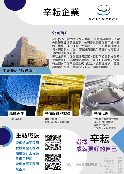 20240314 辛耘企業徵才訊息 Scientech is hiring.圖片
